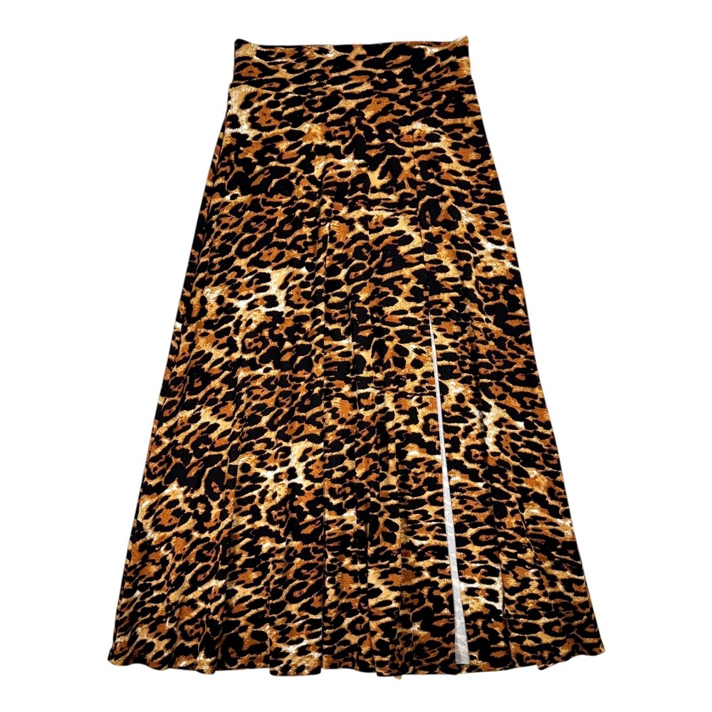 Y2K High Waist Leopard Print Maxi Skirt Size 1X Floor Length A-line Knit Cheetah